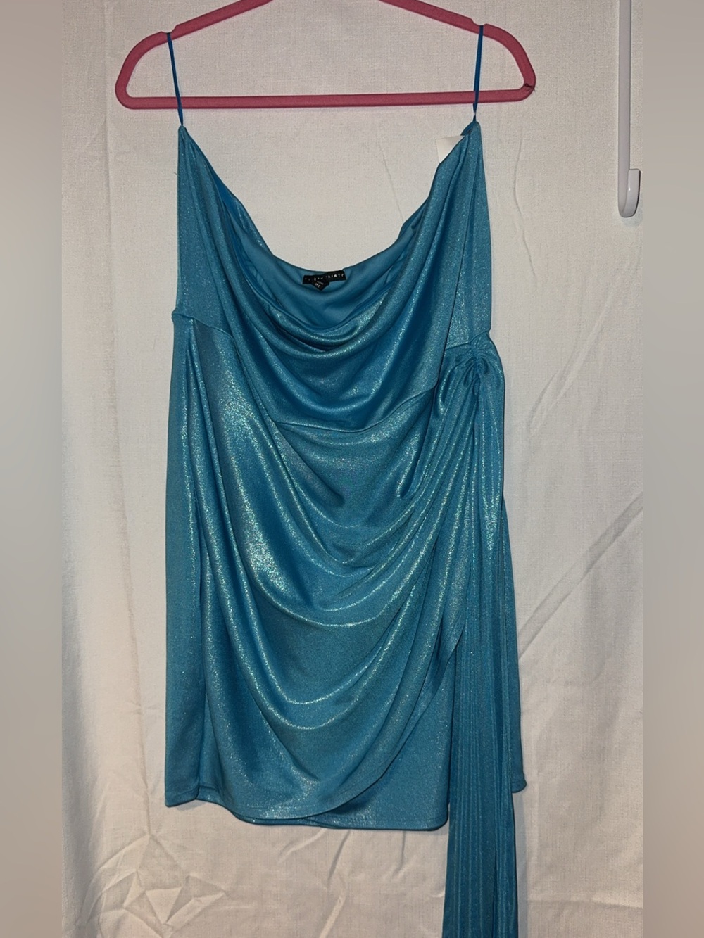 Thirty Thirty Blue Shimmery Cowl Neck Strapless Dress